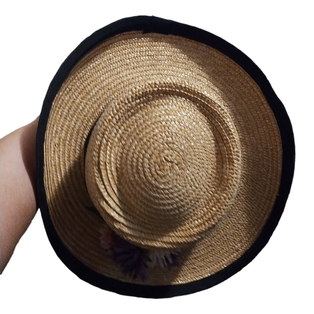 Vintage Rafia daisy flower wide brim hat - Picture 2 of 6